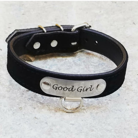 Black Suede Leather BDSM Collar