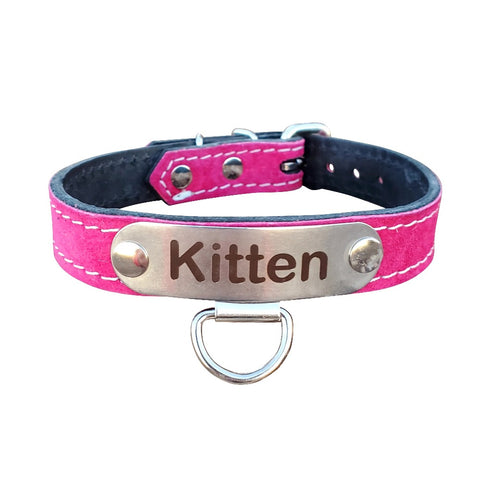 Pink Suede Leather Personalized Bondage Collar