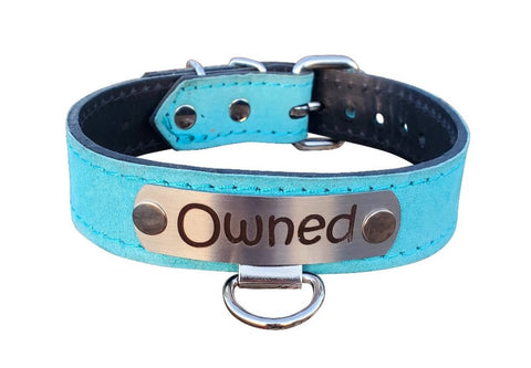 Suede Leather Personalized BDSM Collar, designed for comfort, style, and durability. Made from premium suede leather sewn on top of 9oz full grain leather, this adjustable collar is perfect for both beginners and experienced enthusiasts. Customize it with your  dom or subs name for a personalized experience, this high-quality BDSM collar ensures a secure fit while adding a bold, stylish element to your collection.