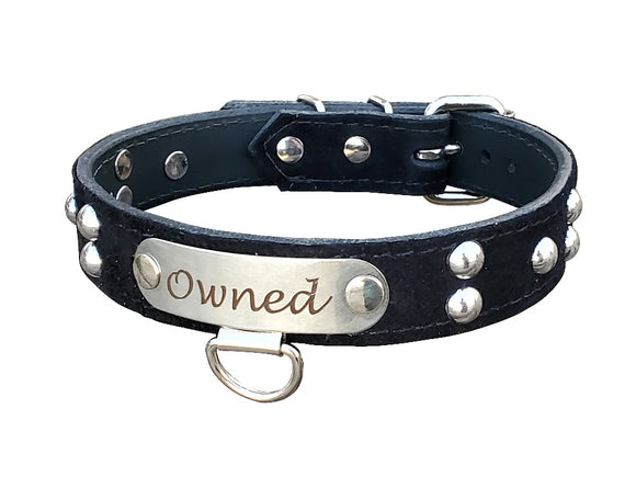  Suede Bdsm Leather Personalized Collar with Round Studs