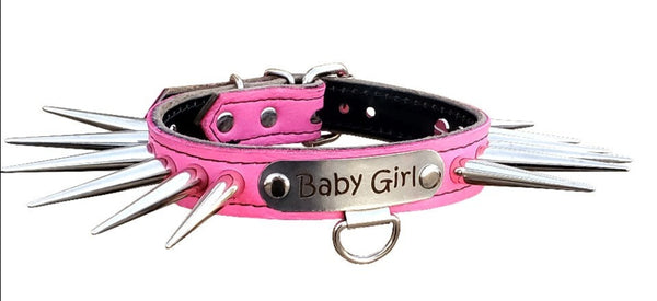 The BDSM Extreme Spiked Personalized Leather Collar is the ultimate statement piece for those who embrace bold style and want to stand out. Crafted from durable full grain leather, this collar features 2" spikes and a customizable stainless steel nameplate for a personal touch.