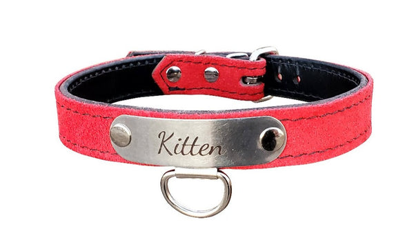 Pre-Made Suede Leather Kitten BDSM Collar 13" to 15"