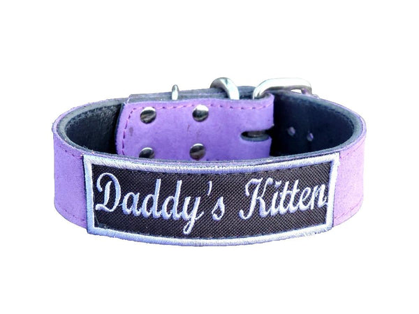 Ready To Ship 1.5" BDSM Purple Personalized Daddy's Kitten Collar 14" to 16"