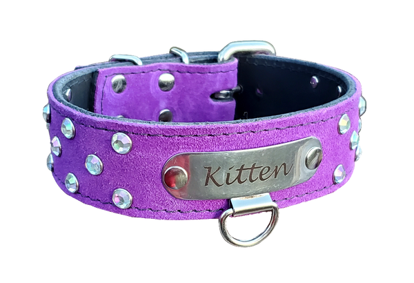 Ready To Ship 1.5" BDSM Purple Personalized Kitten Collar 15" to 17"