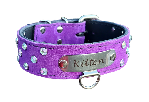 Ready To Ship 1.5" BDSM Purple Personalized Kitten Collar 15" to 17"