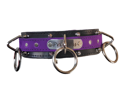 Spiked Purple BDSM Collar, Leather Bondage Collar