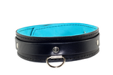 Dual Layer Black Leather Submissive Collar with Turquoise lining