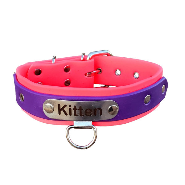 1.5" Dual Layer Bondage Purple & Pink Name Collar