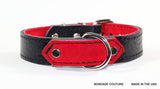 Black and Red Suede and Leather Bondage Collar, BDSM Collar - Bondage Couture