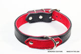 Black and Red Suede and Leather Bondage Collar, BDSM Collar - Bondage Couture