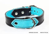 Teal and Black Suede and Leather Bondage Collar - Bondage Couture