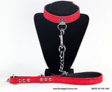 Red Matching Collar and Leash Leather BDSM Set