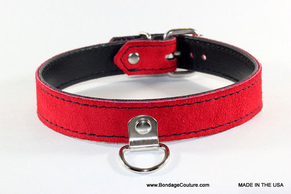 Suede BDSM choker leather collar