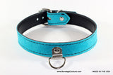 Teal Suede Leather BDSM Collar