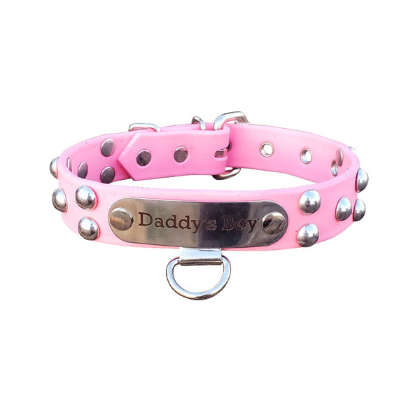 Studded BDSM Collar with name plate