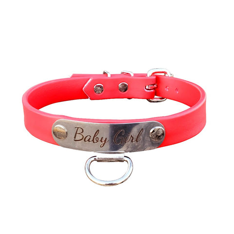 Red BDSM Collar With Personalized Name Plate