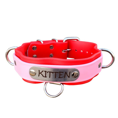 Dual Layer Bondage Red & Pink Personalized Name Collar