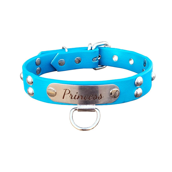 Stud Bdsm Restraint Collar with Custom Stainless Steel Name Plate