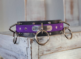 Spiked Purple BDSM Collar, Leather Bondage Collar