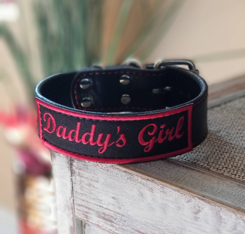 Daddy's Girl BDSM Collar, Black Leather Submissive Collar