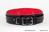 Black and Red Suede and Leather BDSM Collar, Black and Red 