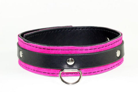 pink and black dual layer bdsm collar