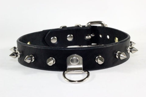 Black Leather Spiked bondage collar