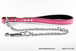Pink Croc Embossed Leather Chain Leash