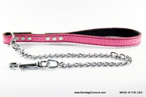 Pink Gator Embossed Leather Chain Leash