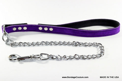 Purple Suede Leather Chain Leash