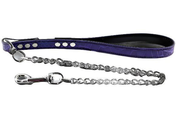 Purple Croc Embossed Leather Chain Leash