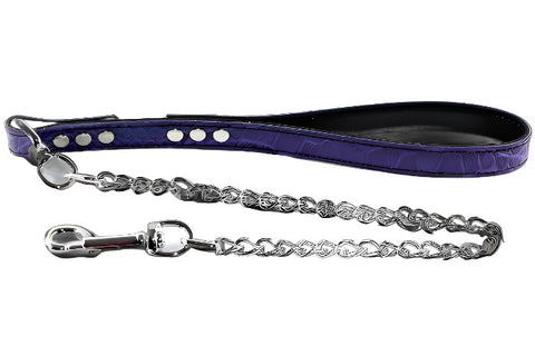 Purple Gator Embossed Leather Chain Leash