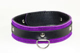 Purple Suede and Black Leather Bondage Collar