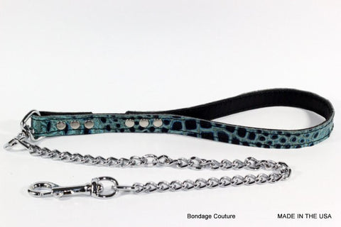 Turquoise Croc Embossed Leather Chain Leash