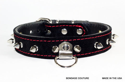 Spiked Black Suede Bdsm Leather Choker