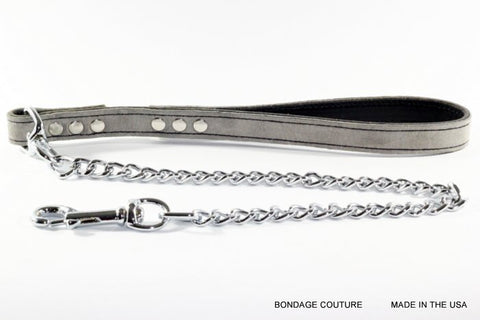 Grey Suede Leather Leash with Chain - Bondage Couture