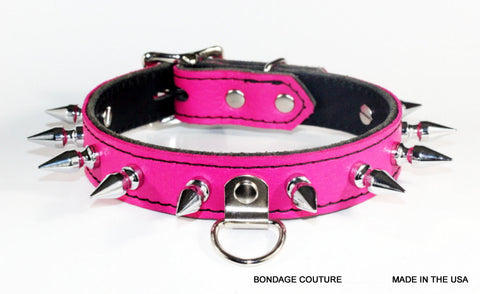 pink spiked bdsm leather collar