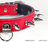 red suede spiked bondage leather collar