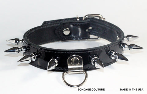Patent spiked leather bdsm collar