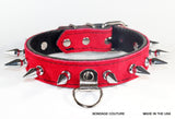 red suede bdsm leather spiked collar
